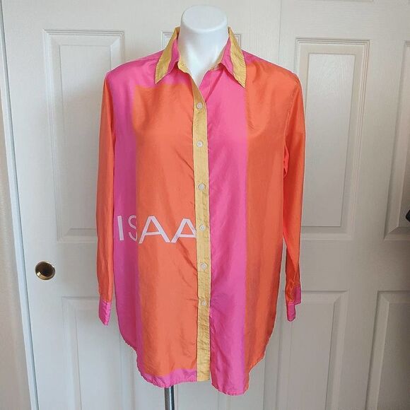 Isaac Mizrahi 20th Anniversary Collection Colorblock 100% Silk Blouse S - Picture 5 of 10